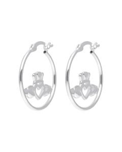 New Sterling Silver Claddagh Hoop Earrings