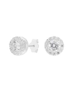 New Sterling Silver Cubic Zirconia Round Halo Stud Earrings