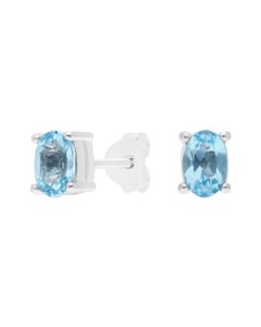 New Sterling Silver Oval Blue Topaz Stud Earrings