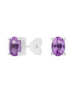 New Sterling Silver Oval Amethyst Stud Earrings