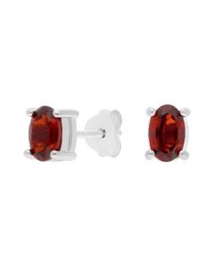 New Sterling Silver Oval Garnet Stud Earrings