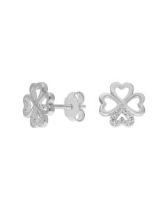 New Sterling Silver Cubic Zirconia Heart Clover Stud Earrings