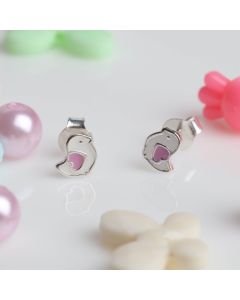 New Sterling Silver Love Heart Bird Stud Earrings