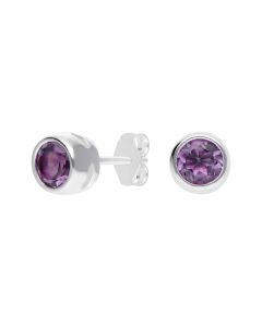 New Sterling Silver Amethyst Rubover Stud Earrings