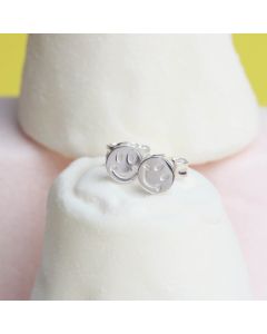 New Sterling Silver Happy Smiley Face Stud Earrings