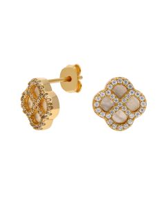 New Gold Plated Cubic Zirconia & Mother Of Pearl Petal Earrings