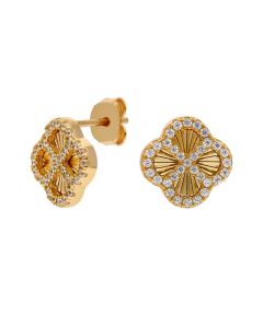 New Gold Plated Cubic Zirconia Sunburst Petal Earrings