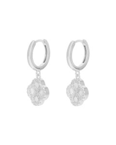 New Silver Cubic Zirconia & Mother Of Pearl Petal Drop Earrings
