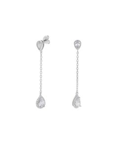 New Sterling Silver Cubic Zirconia Pear Halo Chain Drop Earrings