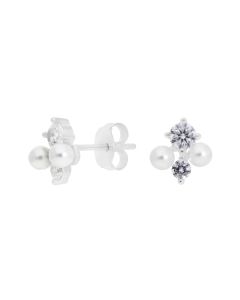 New Sterling Silver Cubic Zirconia & Pearl Cluster Stud Earrings