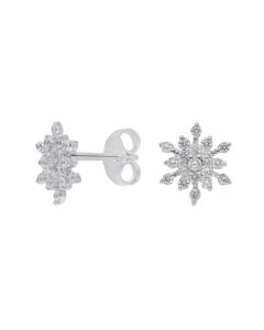 New Sterling Silver Cubic Zirconia Snowflake Stud Earrings