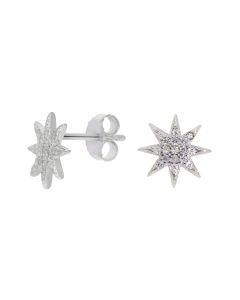 New Sterling Silver Cubic Zirconia Star Stud Earrings
