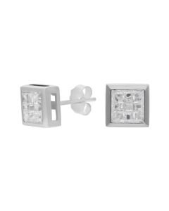 New Sterling Silver Cubic Zirconia Square Cluster Stud Earrings