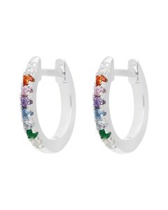New Sterling Silver Rainbow Cubic Zirconia Huggie Hoop Earrings