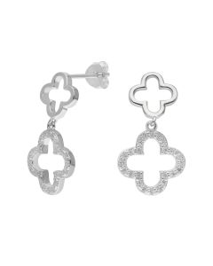 New Sterling Silver Cubic Zirconia Clover Petal Drop Earrings