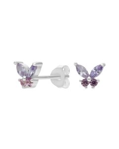 New Sterling Silver Pink & Purple Butterfly Stud Earrings