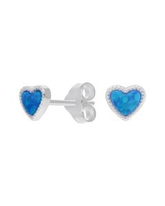 New Sterling Silver Synthetic Blue Opal Heart Stud Earrings