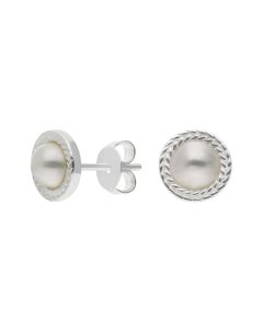 New Sterling Silver Wreath Edged Pearl Stud Earrings