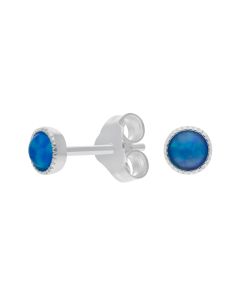 New Sterling Silver Synthetic Blue Opal Circle Stud Earrings