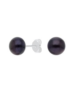 New Sterling Silver Black Freshwater Pearl Stud Earrings