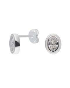 New Sterling Silver Oval Cubic Zirconia Stud Earrings