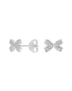 New Sterling Silver Cubic Zirconia Bow Stud Earrings