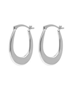 New Sterling Silver Oval Flat Tapered Creole Earrings