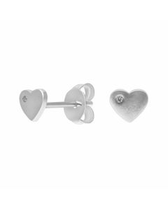 New Sterling Silver Cubic Zirconia Set Flat Heart Stud Earrings