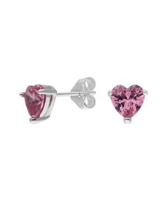 New Sterling Silver Pink Cubic Zirconia Heart Stud Earrings