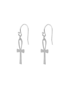 New Sterling Silver Ankh Cross Drop Earrings