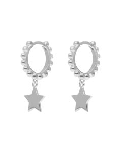 New Sterling Silver Beaded Huggie Style Star Earrings