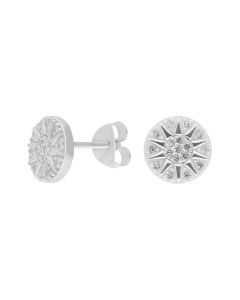 New Sterling Silver Cubic Zirconia Sun Dial Circle Stud Earrings
