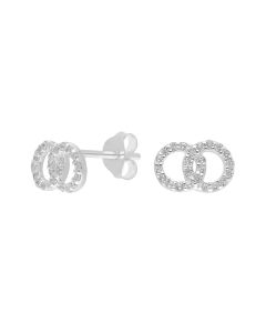 New Sterling Silver Cubic Zirconia Double Circle Stud Earrings