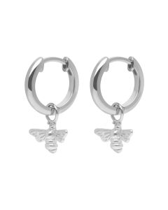 New Sterling Silver Manchester Bee Charm Drop Huggie Earrings