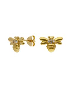 New Gold Plated Sterling Silver Manchester Bee Stud Earrings