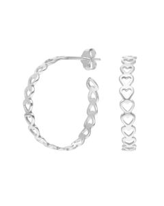 New Sterling Silver Hearts 3/4 Hoop Earrings