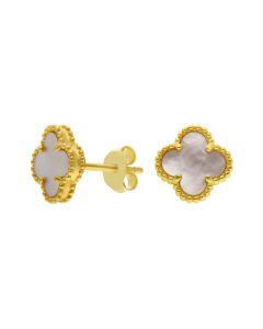 New Gold Plated Silver Mother Of Pearl Clover Petal Earrings