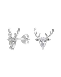 New Sterling Silver Cubic Zirconia Reindeer Stud Earrings