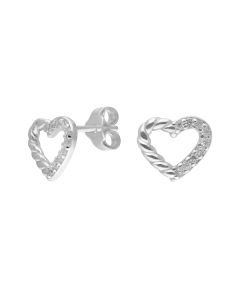 New Sterling Silver Rope Twist Cubic Zirconia Heart Earrings