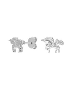 New Sterling Silver Cubic Zirconia Unicorn Stud Earrings