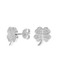 New Sterling Silver Cubic Zirconia Shamrock Clover Stud Earrings