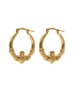 New Gold Plated Sterling Silver Claddagh Creole Earrings