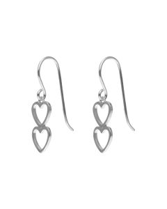 New Sterling Silver Double Heart Drop Earrings