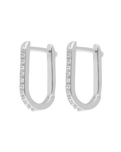 New Sterling Silver Cubic Zirconia Hinged Oval Huggie Earrings