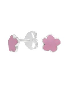 New Sterling Silver & Pink Enamel Flower Stud Earrings