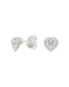 New Sterling Silver Cubic Zirconia Heart Halo Stud Earrings