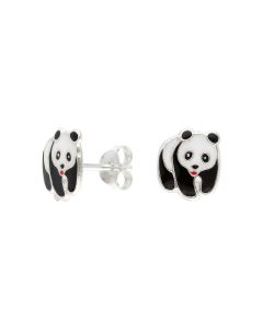 New Sterling Silver & Enamel Panda Bear Stud Earrings