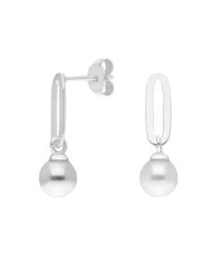 New Sterling Silver Pearl Drop Paperclip Link Stud Earrings