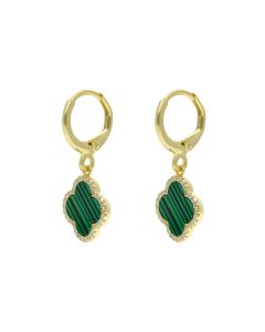 New Gold Plated Silver Malachite Clover Petal Drop Earrings