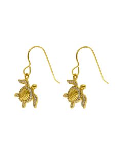 New Gold Plated Silver Gemstone Set Turtle Drop Earrings